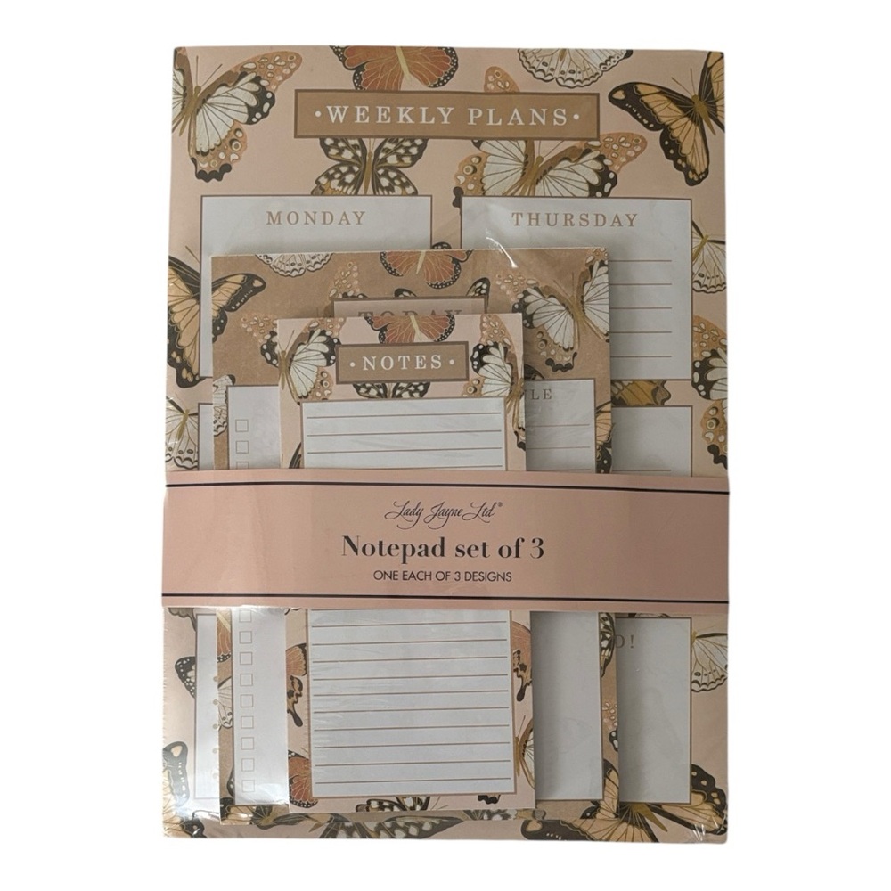 Lady Jayne  Butterfly Design Notepad Set - Cream and Brown